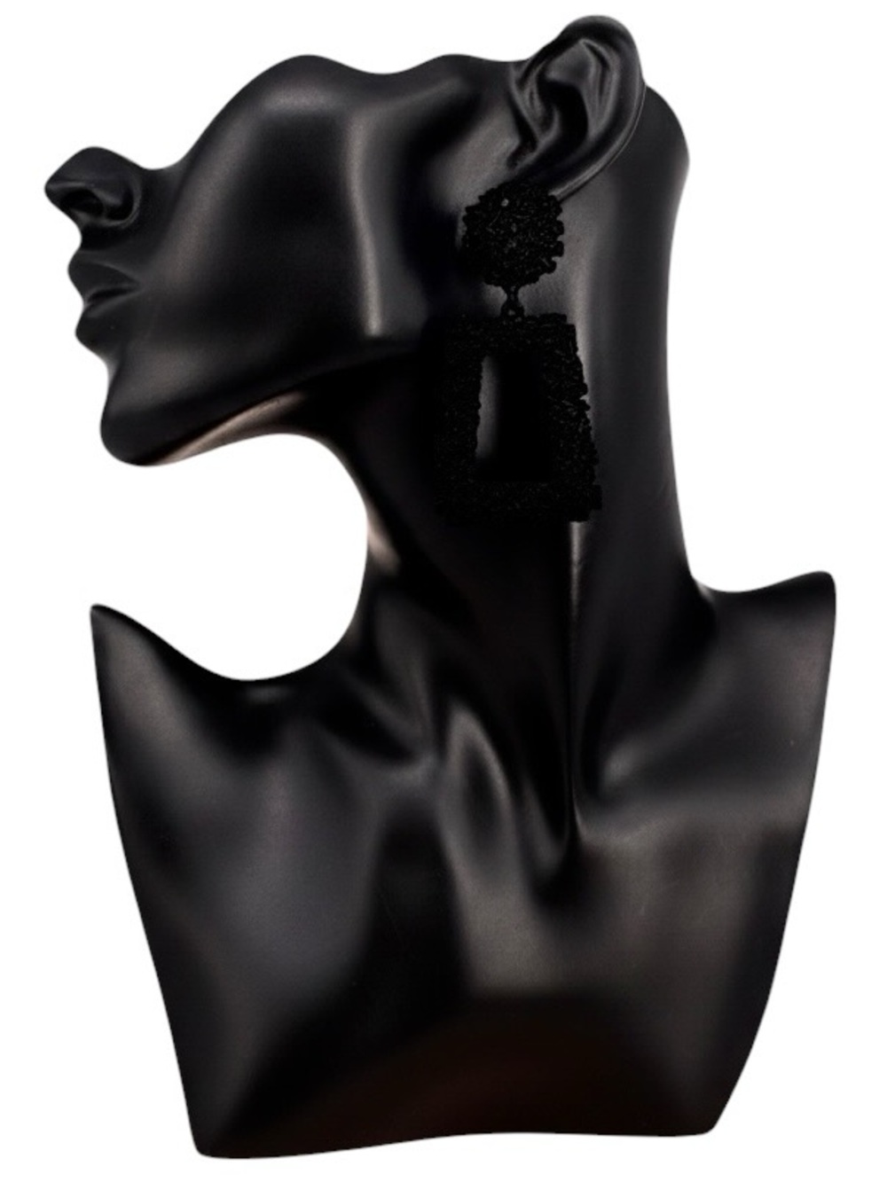 (NWT) Textured Black Post Back Metal Open Trapezoid Knocker Earrings